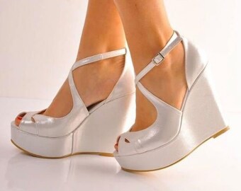 off white wedge wedding shoes