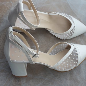 Pearl  Embellished , Low Heels, Ivory Bride Shoes , Ivory , Wedding Shoes, White Bridal Shoes , Ankle Strap