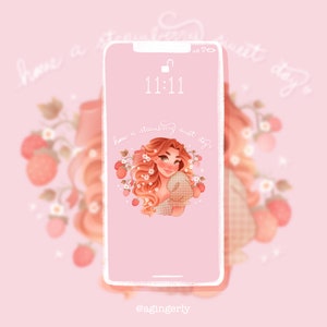 Strawberry Dream Girl iPhone / iPad / Fondos de pantalla / 2 Fondos de pantalla / Cottagecore / Estética / Dreamy / Descarga digital