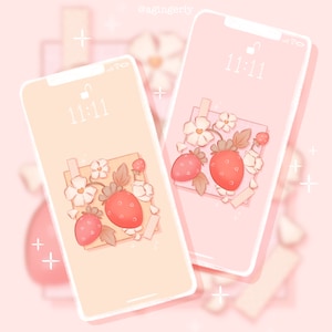 Sweetheart Strawberries iPhone/iPad/Wallpapers | 2 Wallpapers Set | Cottagecore | Aesthetic | Dreamy | Digital Download