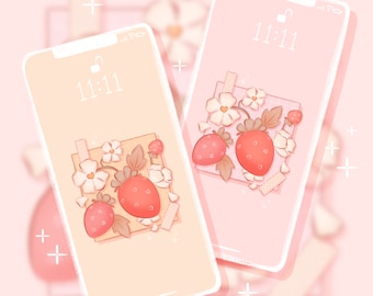 Sweetheart Strawberries iPhone / iPad / Fondos de pantalla / 2 Fondos de pantalla / Cottagecore / Estética / Dreamy / Descarga digital