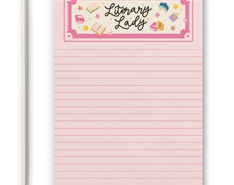 Literary Lady Notepad, Bookish Notepad, Book Stationery, Bookish planner, Book Lover Notepad