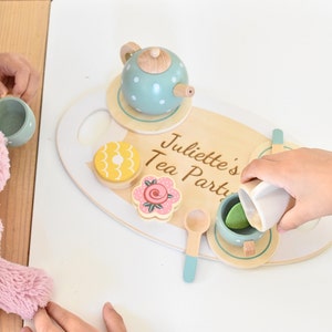 Personalized Wooden toddler Afternoon Tea Play Set birthday gift Montessori pretend play toddler custom christmas gift tea set wood gift kid