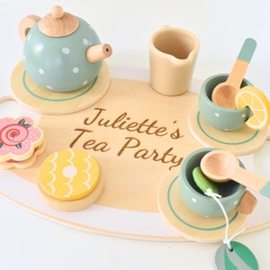 Personalized Wooden toddler Afternoon Tea Play Set birthday gift Montessori pretend play toddler custom christmas gift tea set wood gift kid