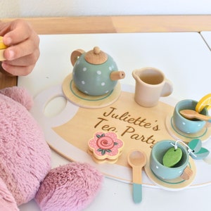 Personalized Wooden toddler Afternoon Tea Play Set birthday gift Montessori pretend play toddler custom christmas gift tea set wood gift kid