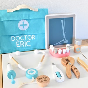 Personalized Wooden toddler doctor kit birthday gift Montessori pretend play toddler custom christmas gift doctor kit wood toddler gift kid