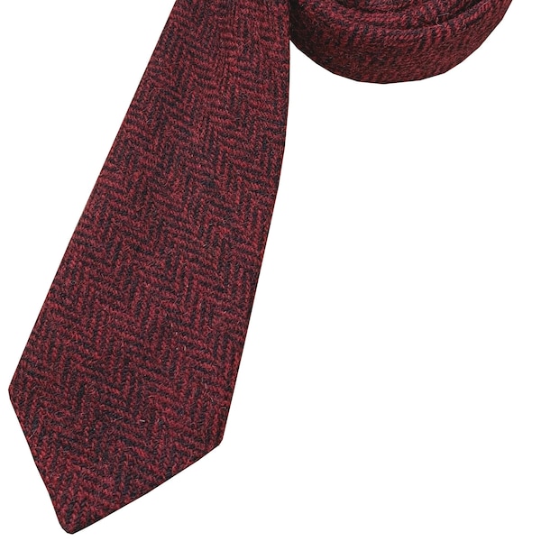 Red & Black Herringbone Wool Neck Tie