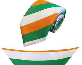 Men's Irish Flag Striped Neck Tie & Hanky Set (St. Patrick's day)