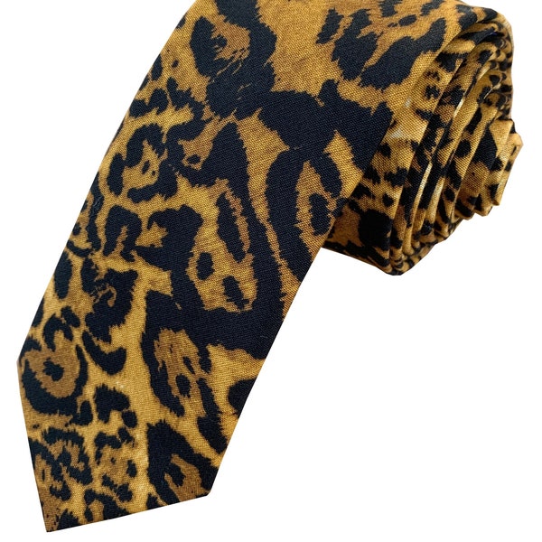 Men's 100% Cotton Leopard Print Skinny Width Neck Tie