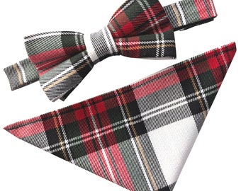 Men's Tartan Dress Stewart Bow Tie & Hanky Set