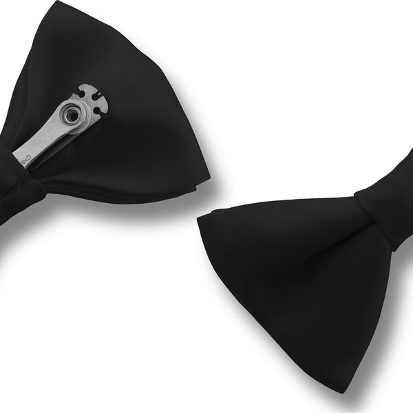 Black Satin Clip On Bow Tie