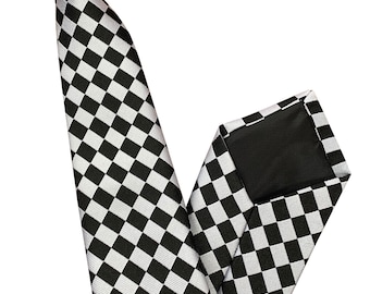 Black & White Check Checkerboard Clip On Tie