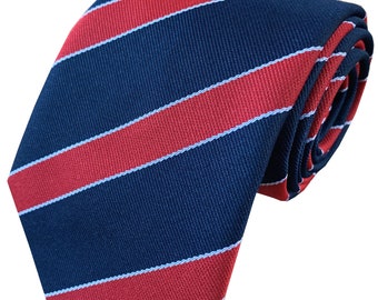Cravate à col rayé bleu marine, rouge et blanc pour homme