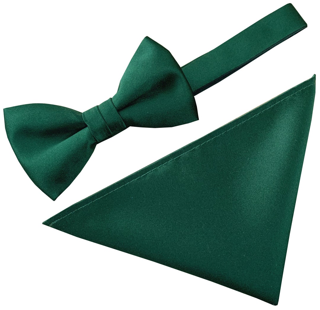 Men's Bottle Green Satin Bow Tie & Hanky Set Etsy