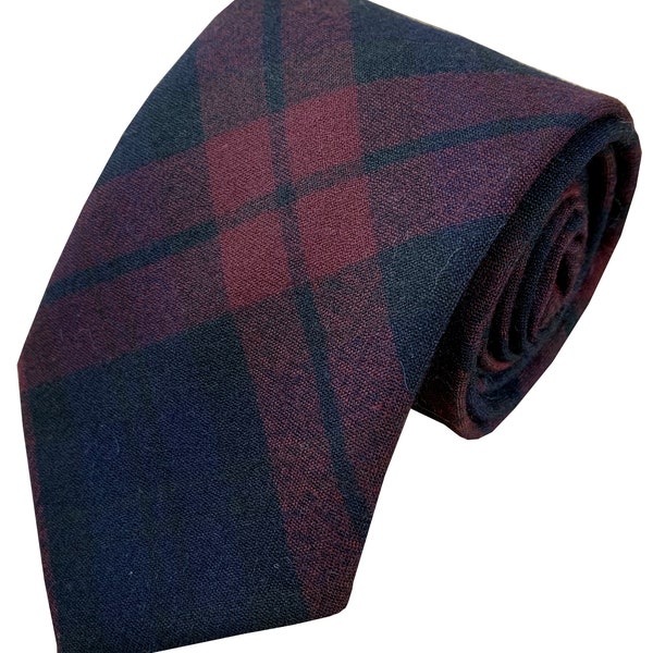 Men's 100% Wool Red & Black Tartan Neck Tie