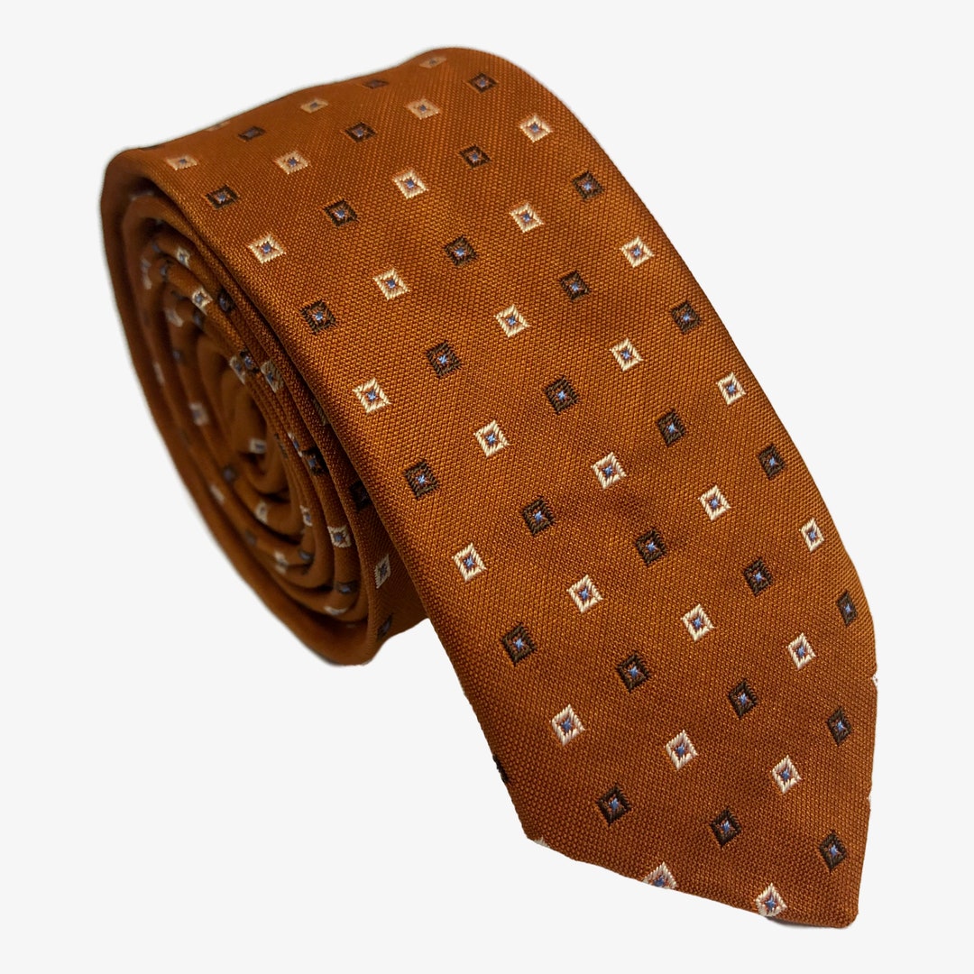 Men's Burnt Orange Retro Silk Square Check Skinny Neck Tie Etsy