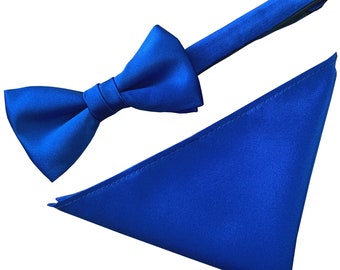 Men's Royal Blue Satin Bow Tie & Hanky Set