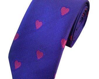 Men's 100% Silk Skinny Valentine Hearts Neck Tie