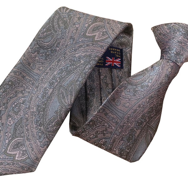 Men's Pink & Grey Paisley Clip on Neck Tie 100% Vintage Silk