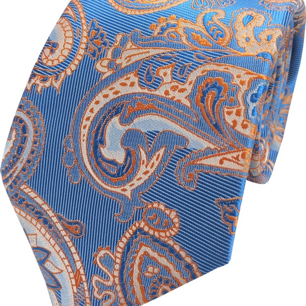 Men's Blue & Orange Woven Paisley Neck Tie