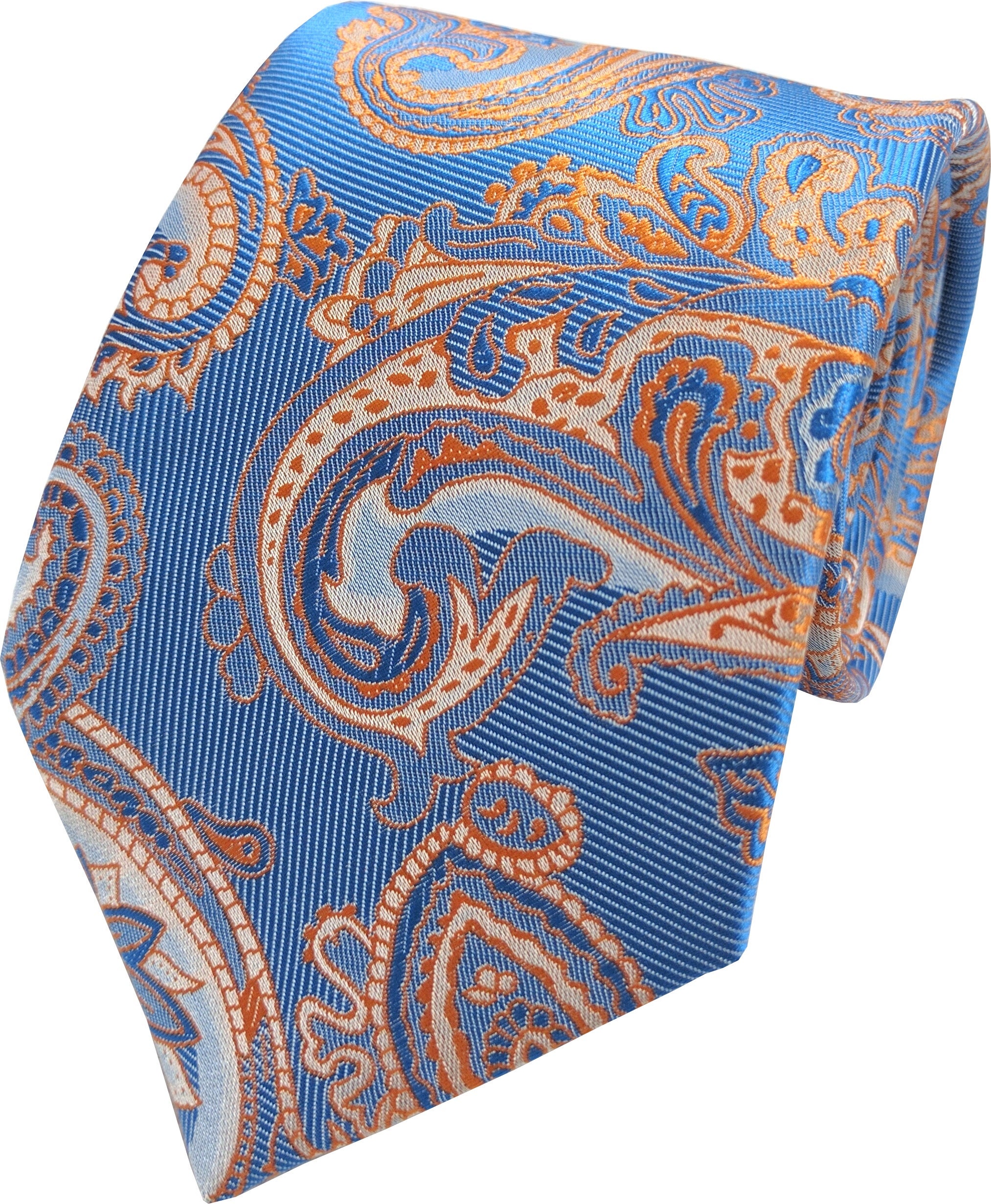 Men's Blue & Orange Woven Paisley Neck Tie Etsy