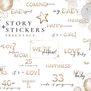 60+ Instagram Story Sticker Pregnancy | Golden Stickers For Pregnancy | Instant Download | Digital Planner