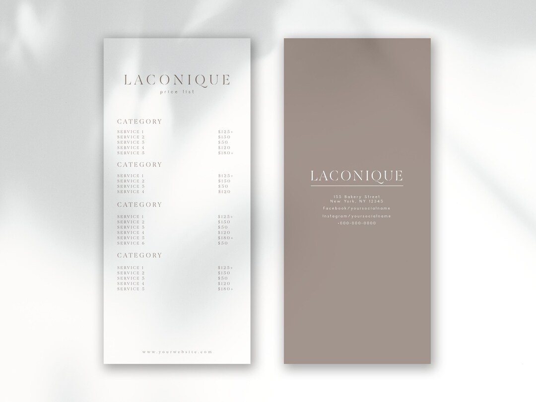 DIY Printable Price List Template Pricing Guide Double Sided Price List ...