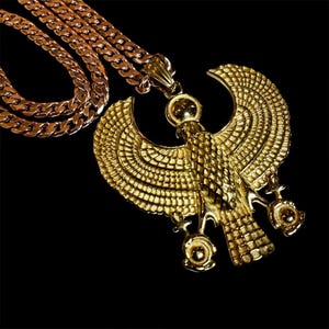 Vintage King Tutankhamen pendant | Gold Egyptian Horus Pendant Necklace | Ancient Egypt Falcon Jewelry | Statement Rose Gold Chain Necklace