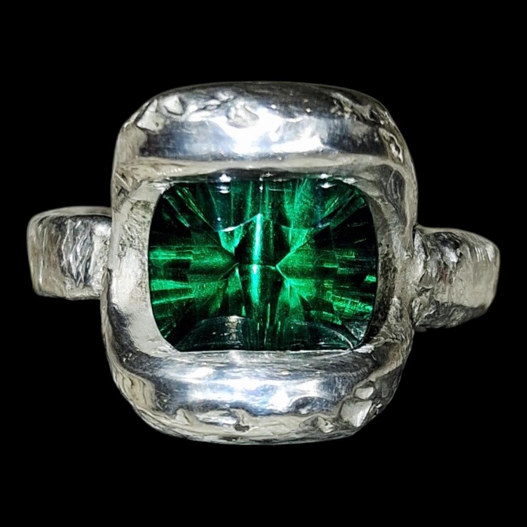 Helenite Rings Solid .999 Silver Cushion Cut Volcanic Helenite Ring - Etsy