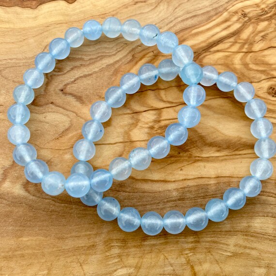 Authentic Blue Jade Elastic Bracelet 7 In. Jade Beaded Bracelet