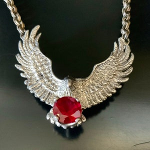 Pure 999 Sterling Silver Eagle Ruby Pendant
