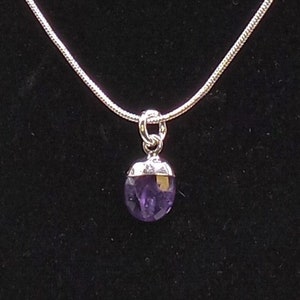 Mini Sterling Silver Electroplate Amethyst on 925 Sterling Silver 16” Snake Chain