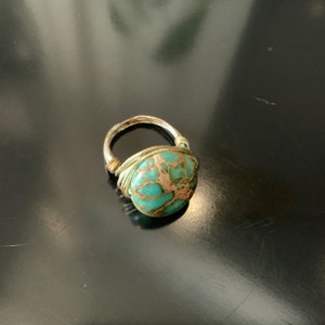 Natural Turquoise Gold Wire Wrapped Ring