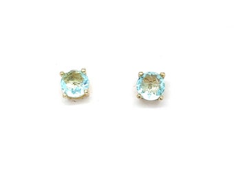 Blue Topaz Stud Earrings - 14K Gold Over Sterling Silver