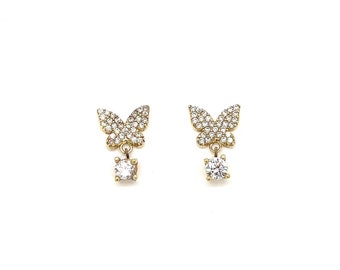 Butterfly Stud Earrings - 14K Gold Over Sterling Silver