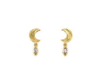 Gold Moon Stud Earrings - 14K Gold Over Sterling Silver