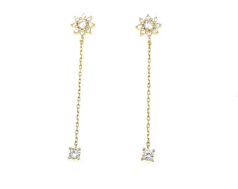 Sun With Dangles Stud Earrings - 14K Gold Over Sterling Silver