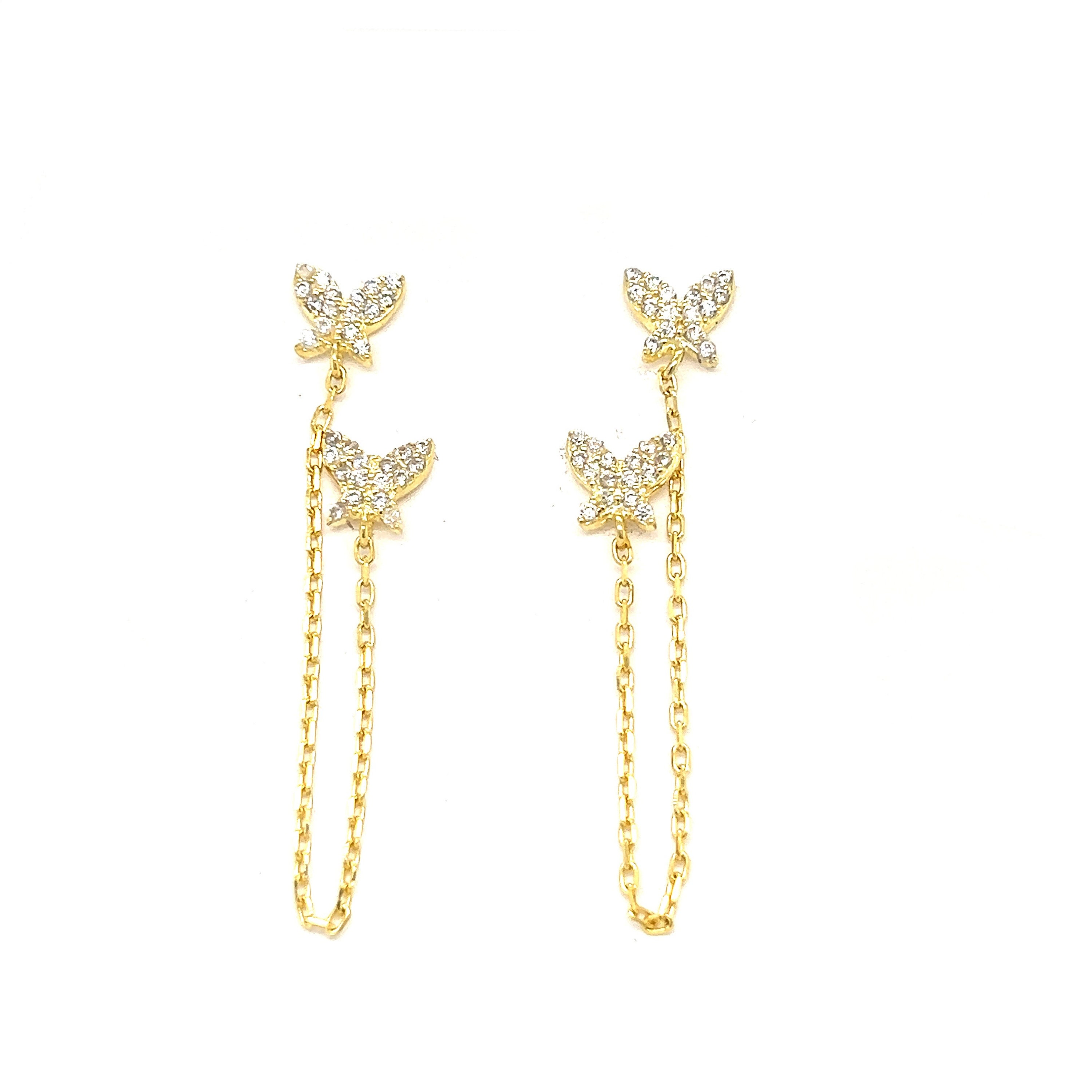 [LLOYD] 韓国☆14K☆Butterfly Earrings Chain Butterfly Earrings - 14K Gold Over Sterling Silver - Etsy