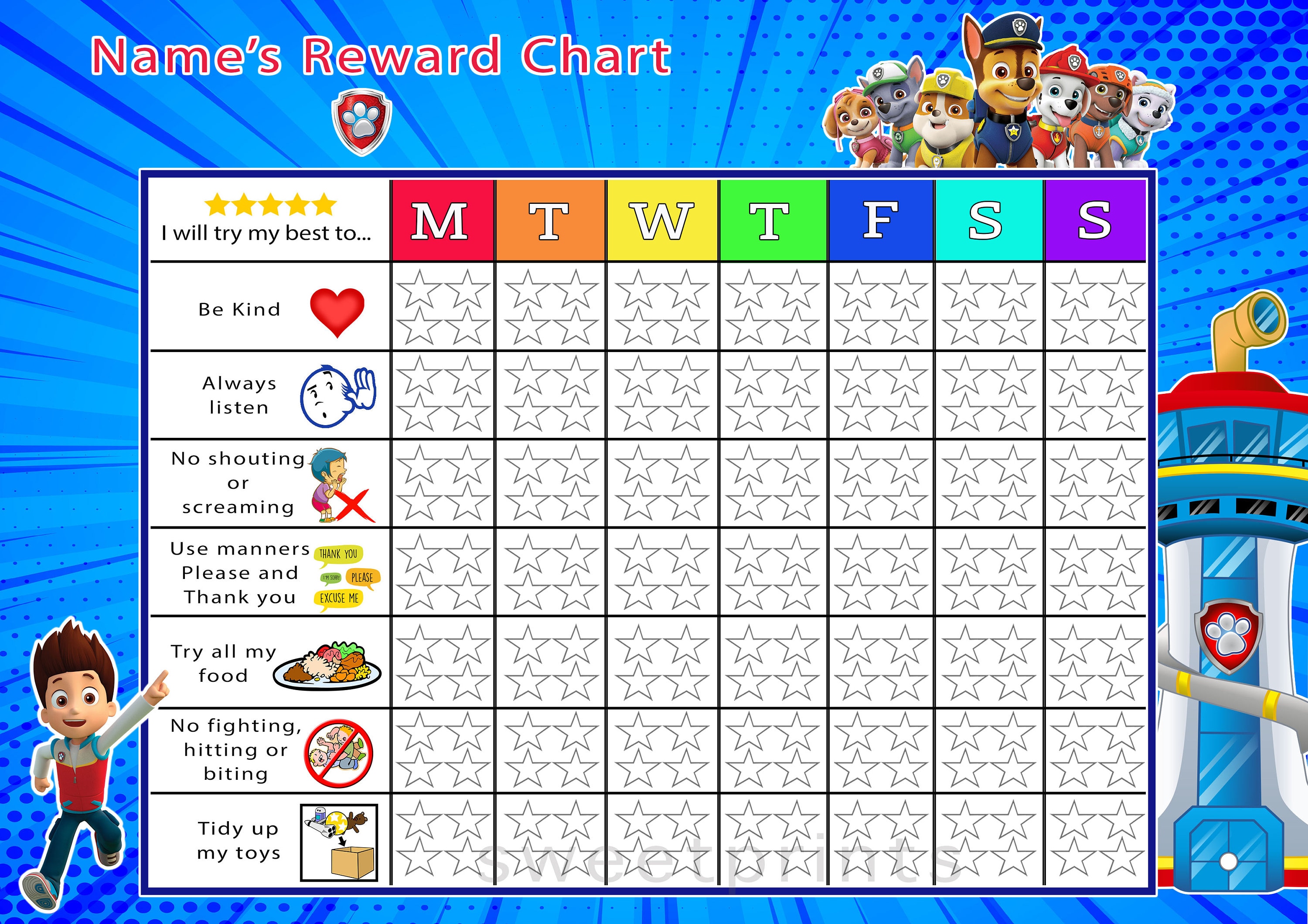 Personalised Good Behaviour Reward Chart Star Chart Routine Etsy Uk