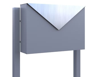 Standbriefkasten Letter Grau Metallic mit Edelstahlklappe