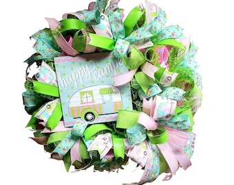 Spring floral wreath, Camper door wreath, Campsite decoration, 5th wheel decor, Home decor gift for Mom, Outdoor wreath for Spring