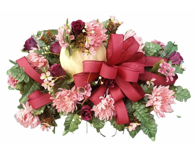 Fall Cemetery Flowers Pumpkin Cemetery Arrangement Autumn Etsy