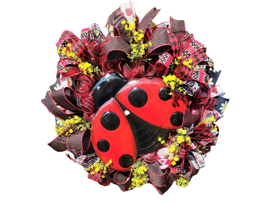 Spring Wreath With Ladybug, Large Lady Bug Wreath for Front Door ...
