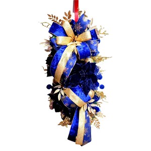 Royal Blue and gold Winter door swag, Elegant blue winter wreath, Navy poinsettia Holiday decor, mantel wreath, Blue Christmas decorations