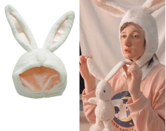 Women Girls Soft Plush Fluffy Bunny Animal Hat Cap Long Ears Winter Party