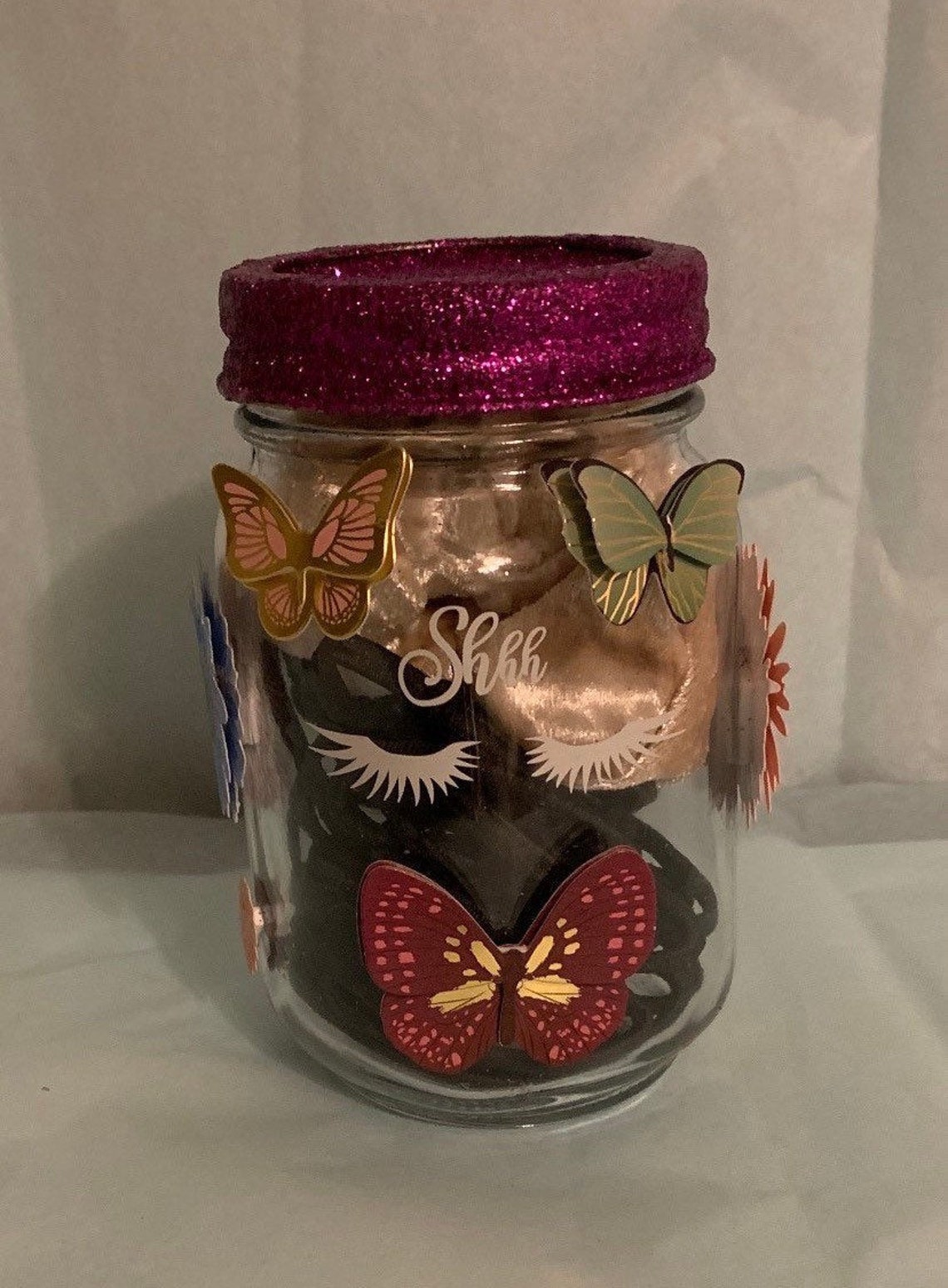 Customizable glitter hair tie jar Etsy