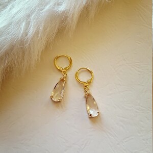 Dangle teardrop earrings. Wedding jewelry. Large teardrop pendants. Drop 18k gold plated earrings. Bridal earrings. Simple earrings.