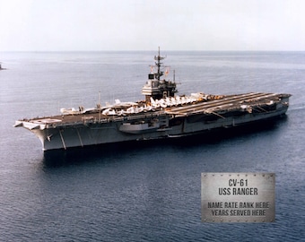 USS Ranger CV-61 Personalized 8x10 Photo Print, Navy Veteran Gift, US Navy Aircraft Carrier