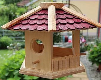 Birdhouse-birdhouses-(V73)-hexagon red - bird feeder birdhouse-made of wood-carpentry