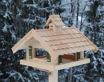 Vogelhaus mit Lärchenholzdach (V87+Ständer) Holzschindeln Vogelhäuser Vogelfutterhaus Vogelhäuschen